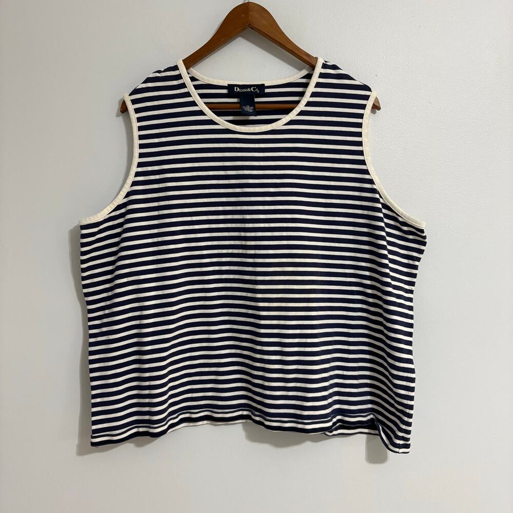 Denim and Co 2X Navy Striped Women's Boho Tank Top